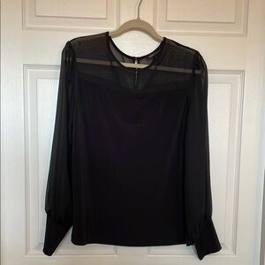 Supply & Demand Blouse Large Sheer Long Sleeve Crew Black Business